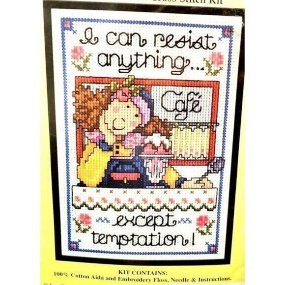 Cross Stitch Kit Design Works Temptation I Can Resist Anything 9753 5 x 7 VTG - Picture 1 of 6